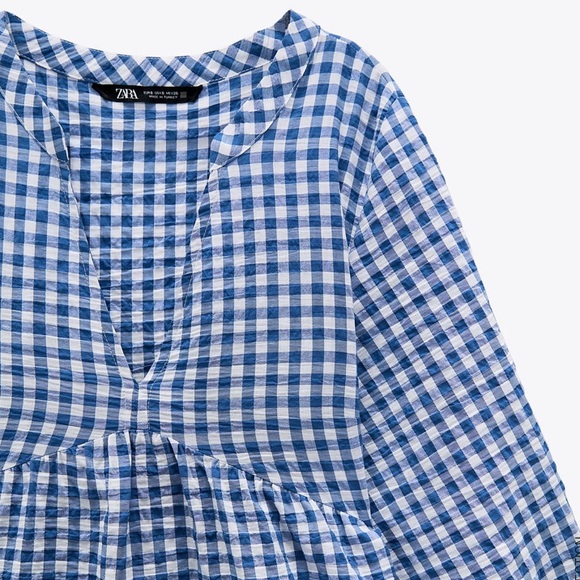 Zara Blue White Gingham Mini Dress NWT 3564/066 - Picture 9 of 11